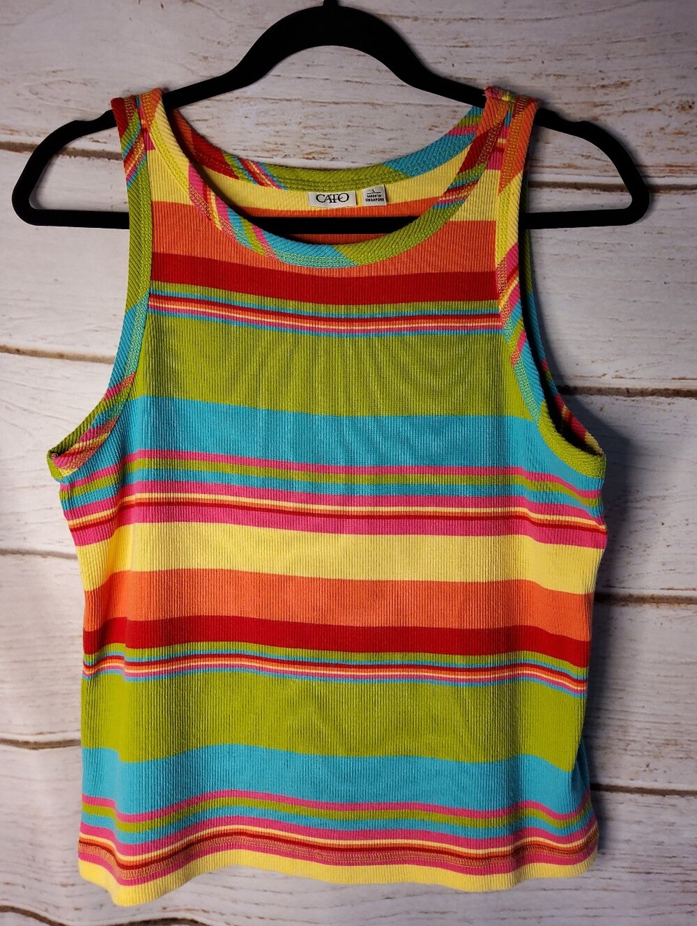 Cato Vintage Striped Ribbed Tank Top in Yellow, Turquoise, Orange and Pink